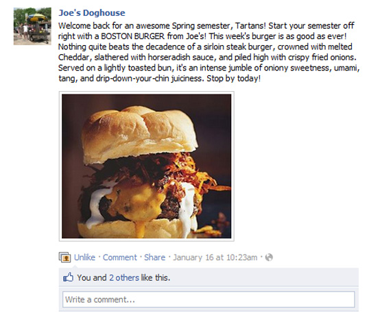 Mouth-watering Facebook small business status update