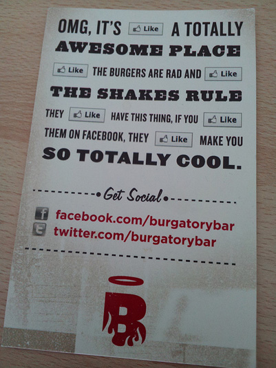 Burgatory social media marketing postcard